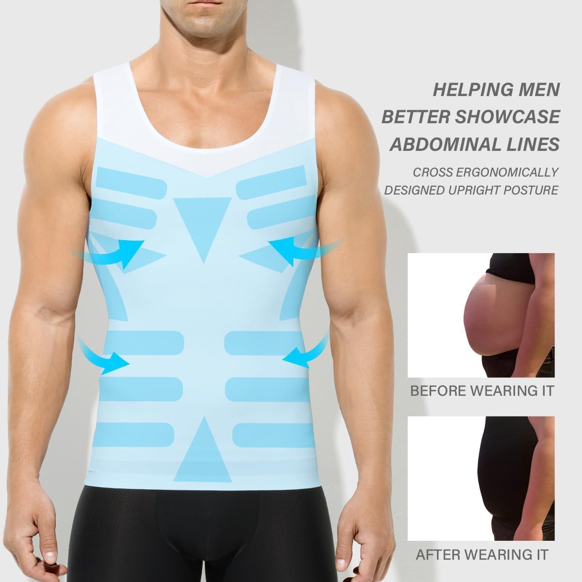 Casey Kevin Chaleco de Compresión Hombre, Camiseta de Compresión Faja Reductora Hombre, Camiseta Reductora Compresión Camiseta Tirantes Hombre para Gym Fitness Ejercicio Gimnasio, 3XL