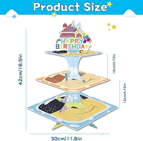 Miniatura 6 de Soporte para cupcakes de perro azul de dibujos animados de 3 niveles, soporte de torre de postre para niñas y niños, tema de perro azul, suministros