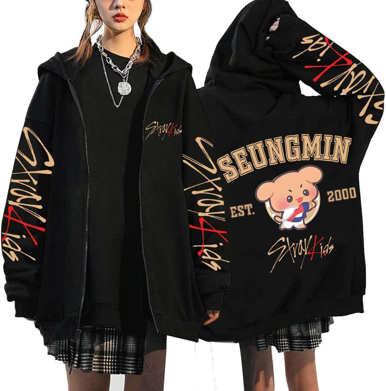 Flyself Sweat à Capuche Fermeture Éclair Kpop 5 Star – Hoodie Oversize Y2K E-Girl Gothique Harajuku, Manches Longues Unisexe
