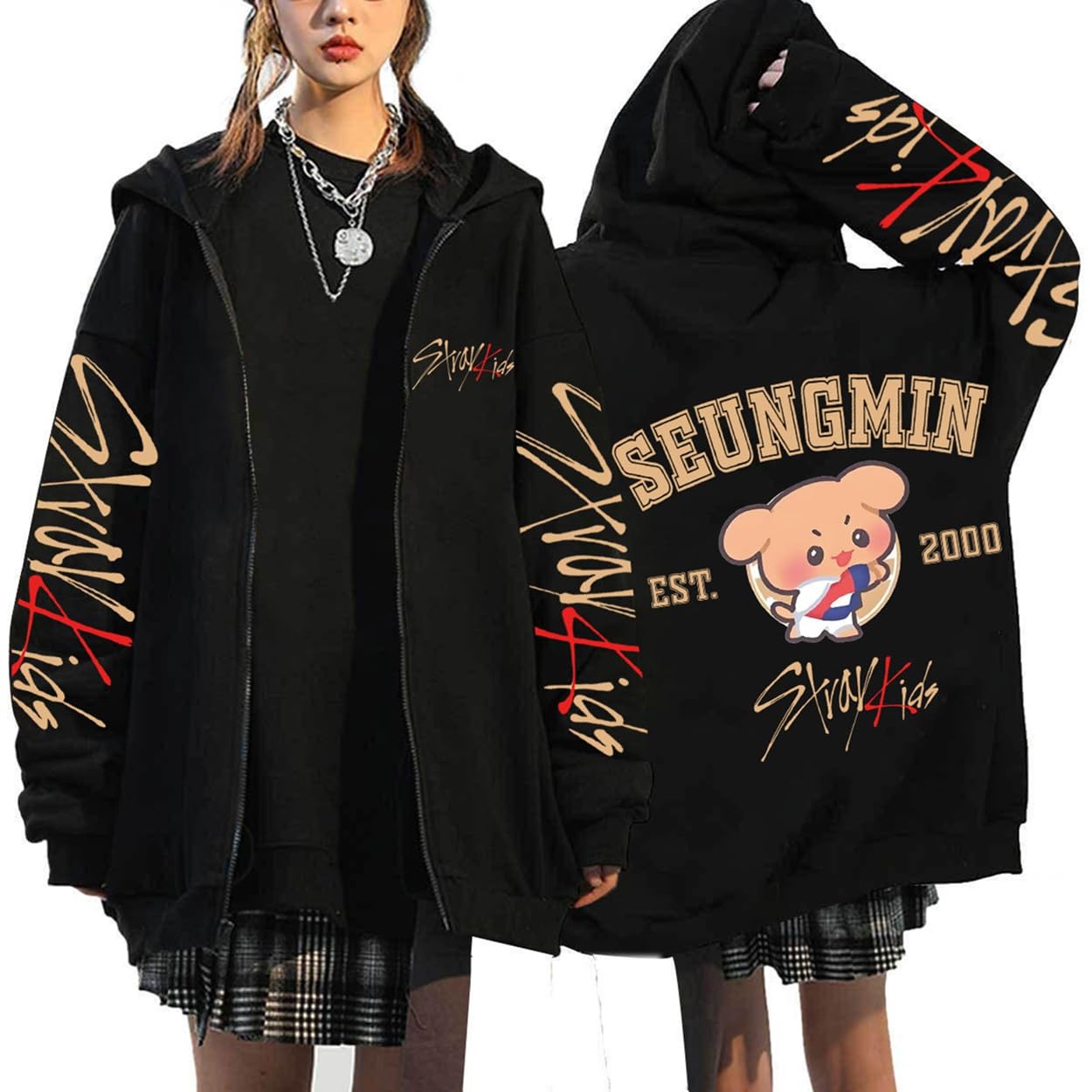 Kapuzenpullover-Y2K Hoodie mit Zip Süße BangChan Lee Know Changbin Hyunjin Han Felix Seungmin I.N Motive Unisex Harajuku Streetwear
