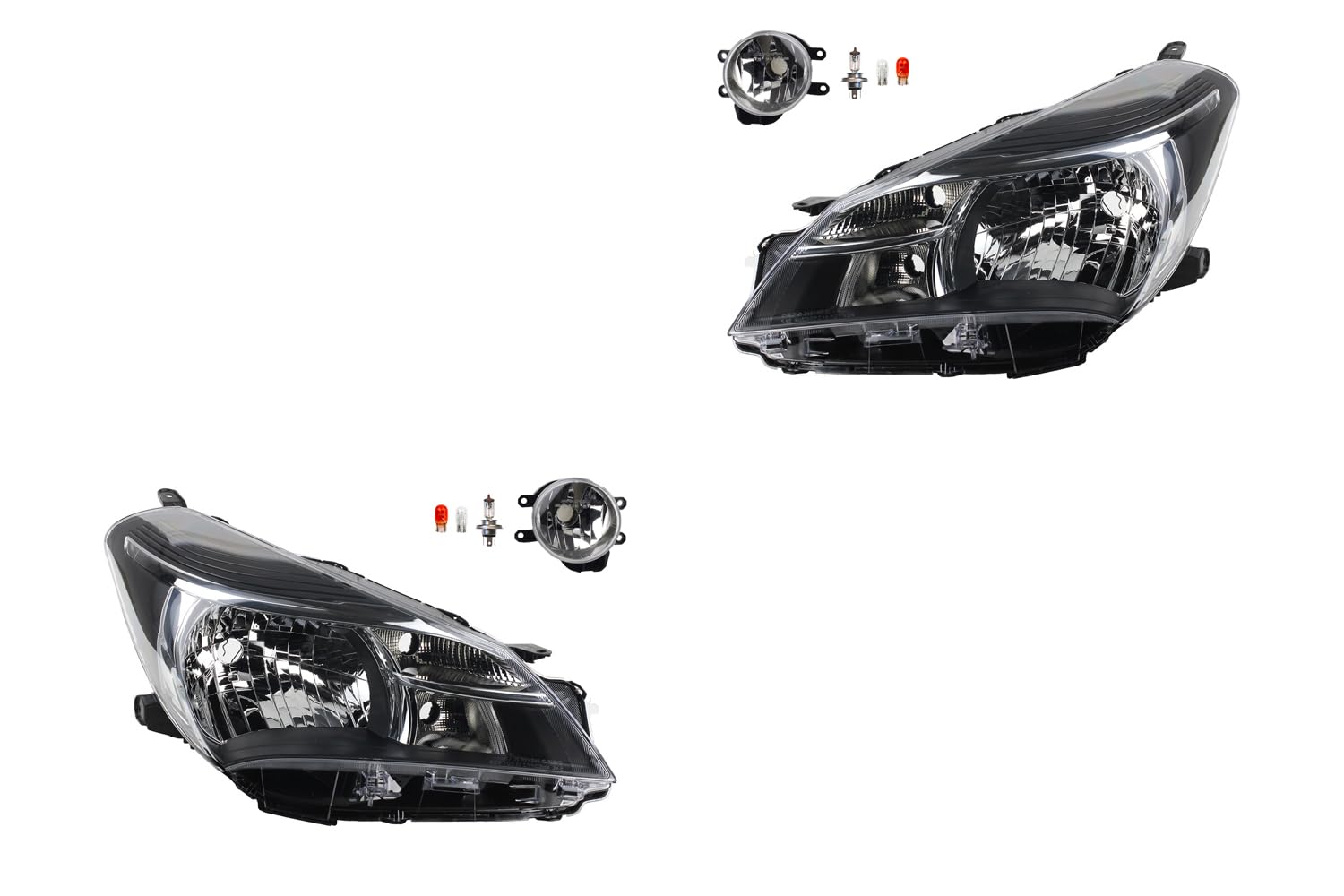 Johns, Juego de faros delanteros halógenos para Toyota Yaris XP13 08/2014-03/17 H4 izquierda y derecha + faros antiniebla + bombilla