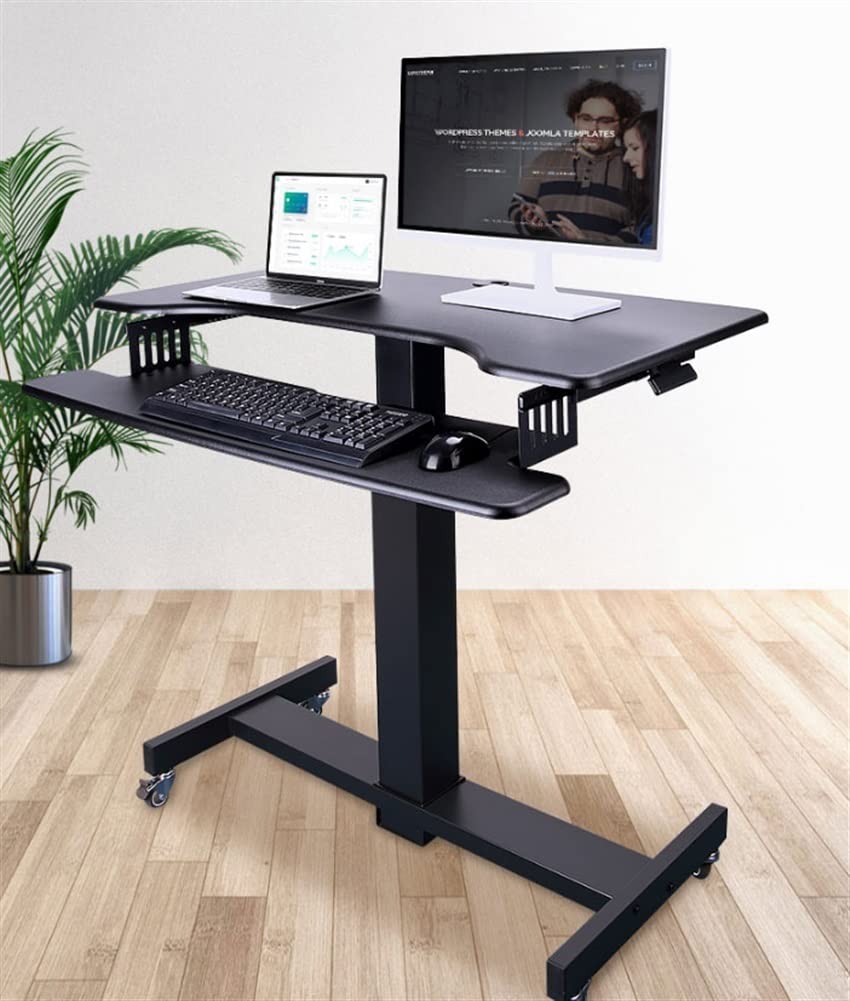 Mobile Standing Desk Mobile Height Adjustable Table Stand Up Desk Cart with Sliding Keyboard Tray Computer Workstation Rolling — view 6