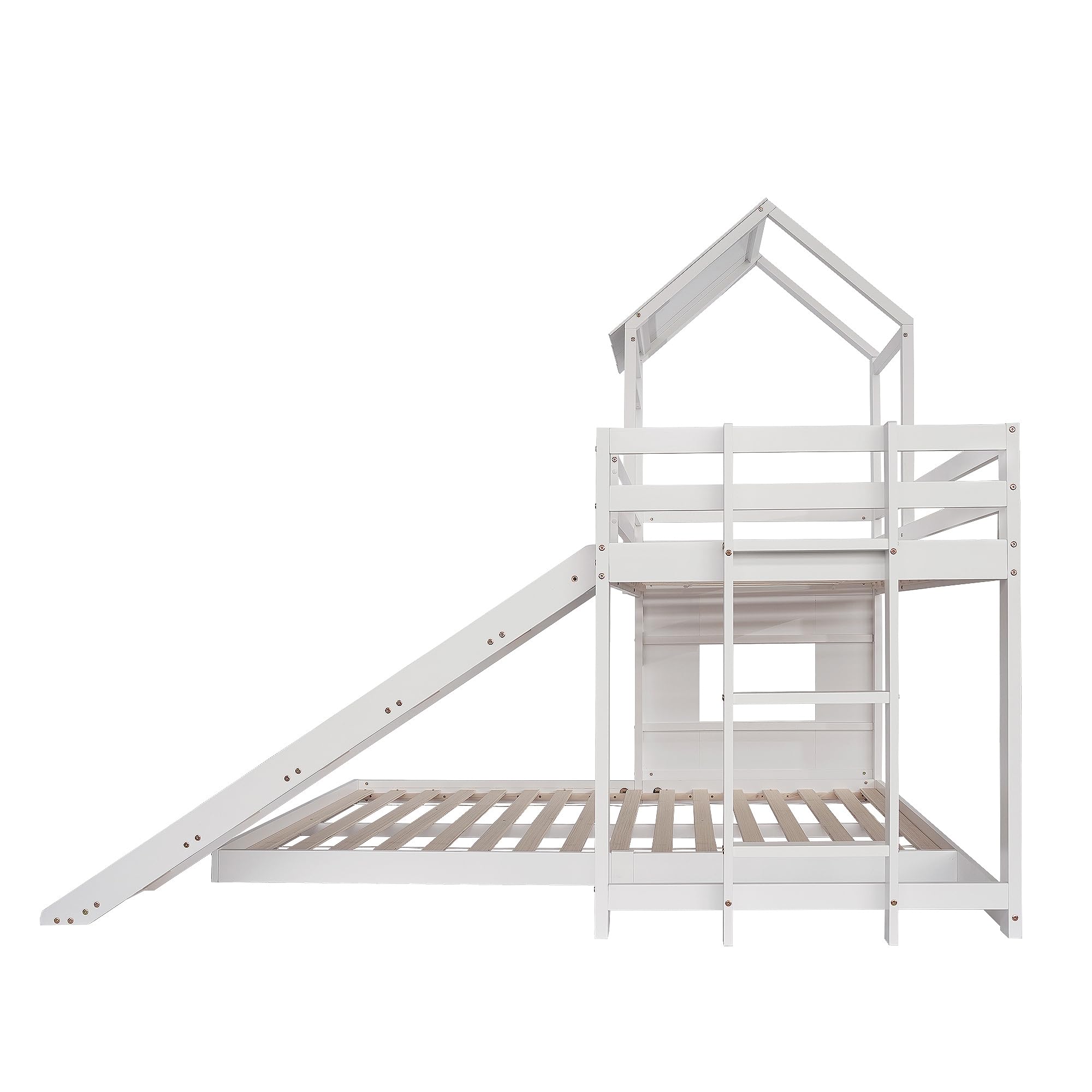 Letto A Castello Con Scivolo Per Bambini | 90x200cm E 140x200cm | In Pino E MDF Bianco - Foto 9