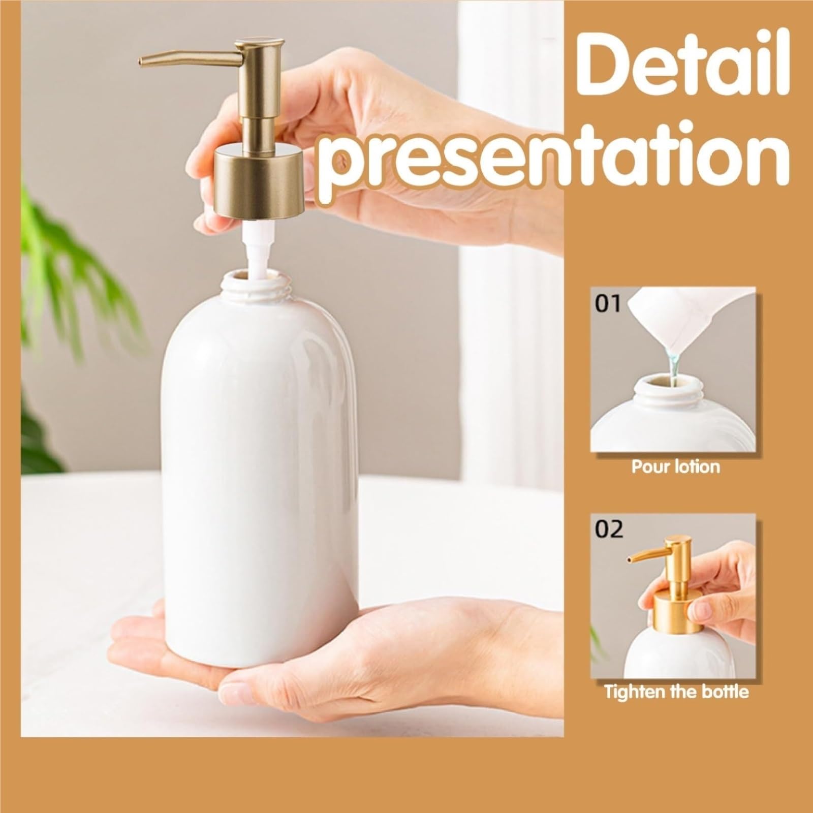 Dispensadores De Loción Jabón Dispensador De Jabón Blanco De Cerámica con Bomba Dorada, Líquido Rellenable(Grey)