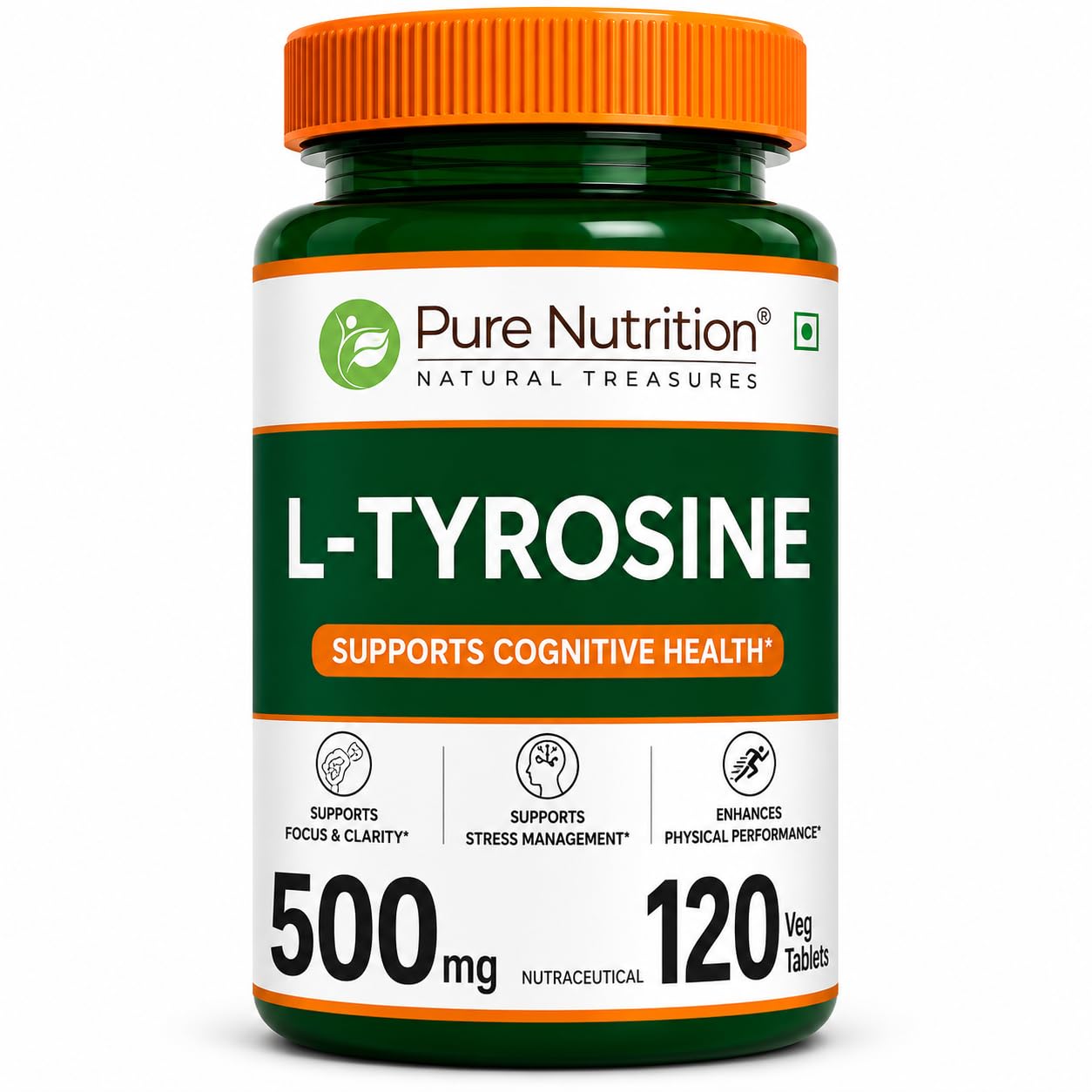 Pure Nutrition L Tyrosine (500mg), 120 Veg Capsules | Supports Cognitive Health, Memory, Focus & Brain Function | Reduces Stress & Fatigue | Promotes Thyroid Health-image-3
