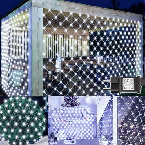 yowin Red de Luces Navidad Exterior 3x2m 200 LED Luz Cortina con Enchufe, Temporizador, 8 Modos IP65 Impermeable Malla Luces para Balcón Jardín Árbol Navidad Exterior Interior - Blanco