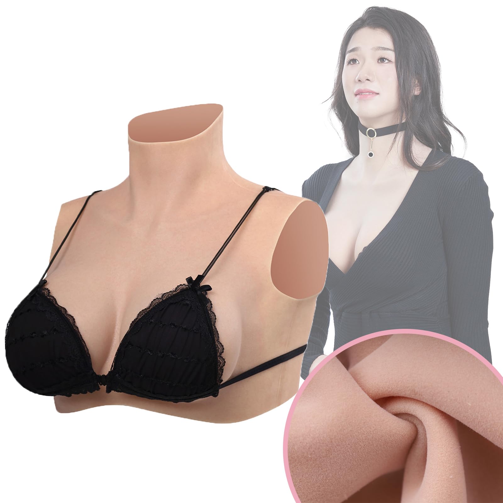 Peikey Faux Sein Silicone Version Polaire Soutien-Gorge Approprié Fausse Poitrine Bust réaliste Travesti Bonnet B-G