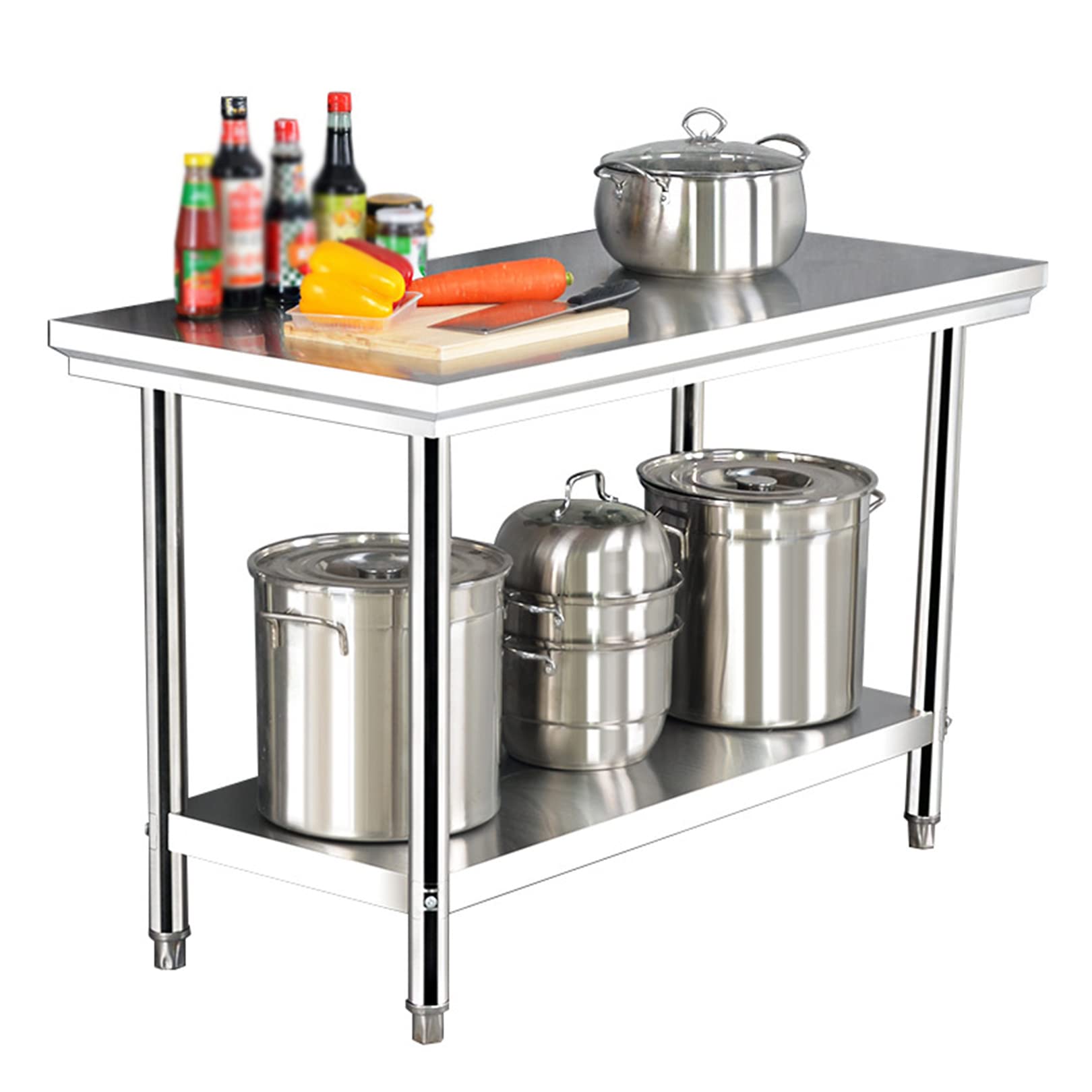 Mesa de Catering de Cocina de Acero Inoxidable Estación de Trabajo Pesada Mesa de preparación de Alimentos para el hogar Comercial, fácil de Limpiar