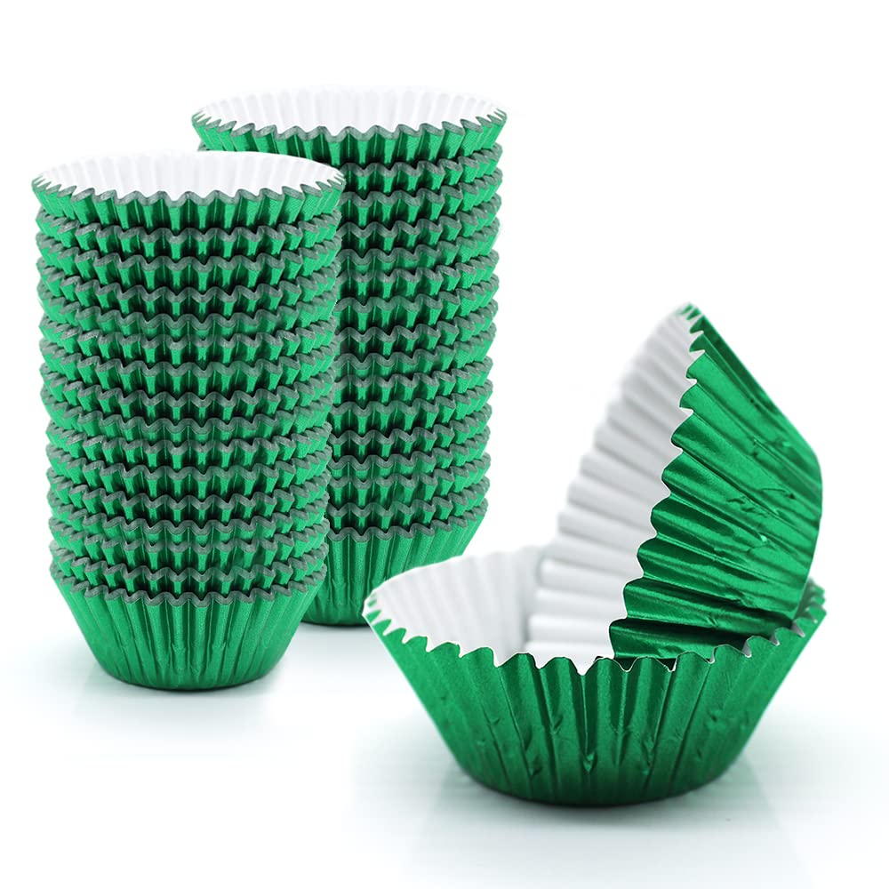 Green Foil Cupcake Liners,GOLF 100 Pack Metallic Baking Cups Standard Size