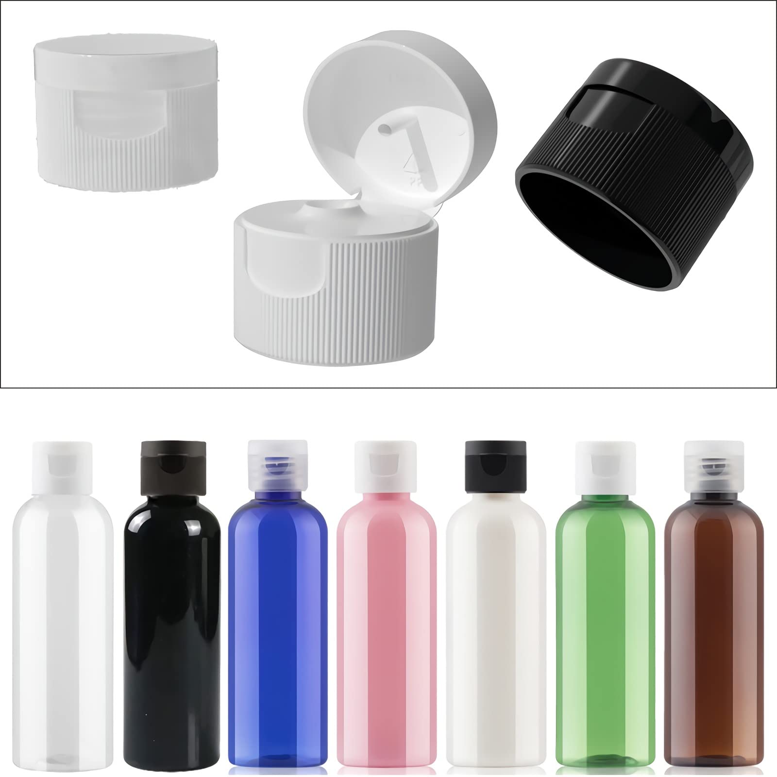 12 Pièces 100 ML Noir Bouteille en Plastique avec Bouchon à Charnière Noir, DIY Vider Bouteille Ronde en PET de Voyage pour Cosmétiques Liquides