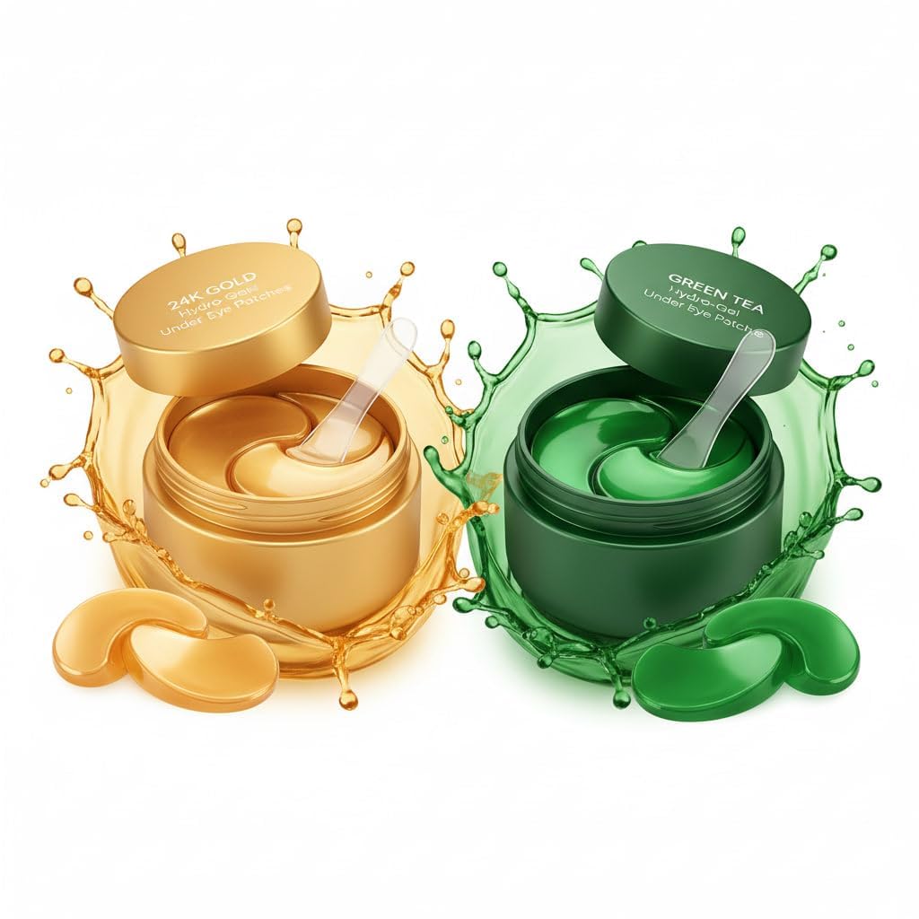 Seaweed & 24K Gold Under Eye Mask Combo (60 Patches Each) | Dark Circles, Puffiness & Wrinkle Care | Hydrating & Anti-Aging Eye Patches for Men & Women-image-38