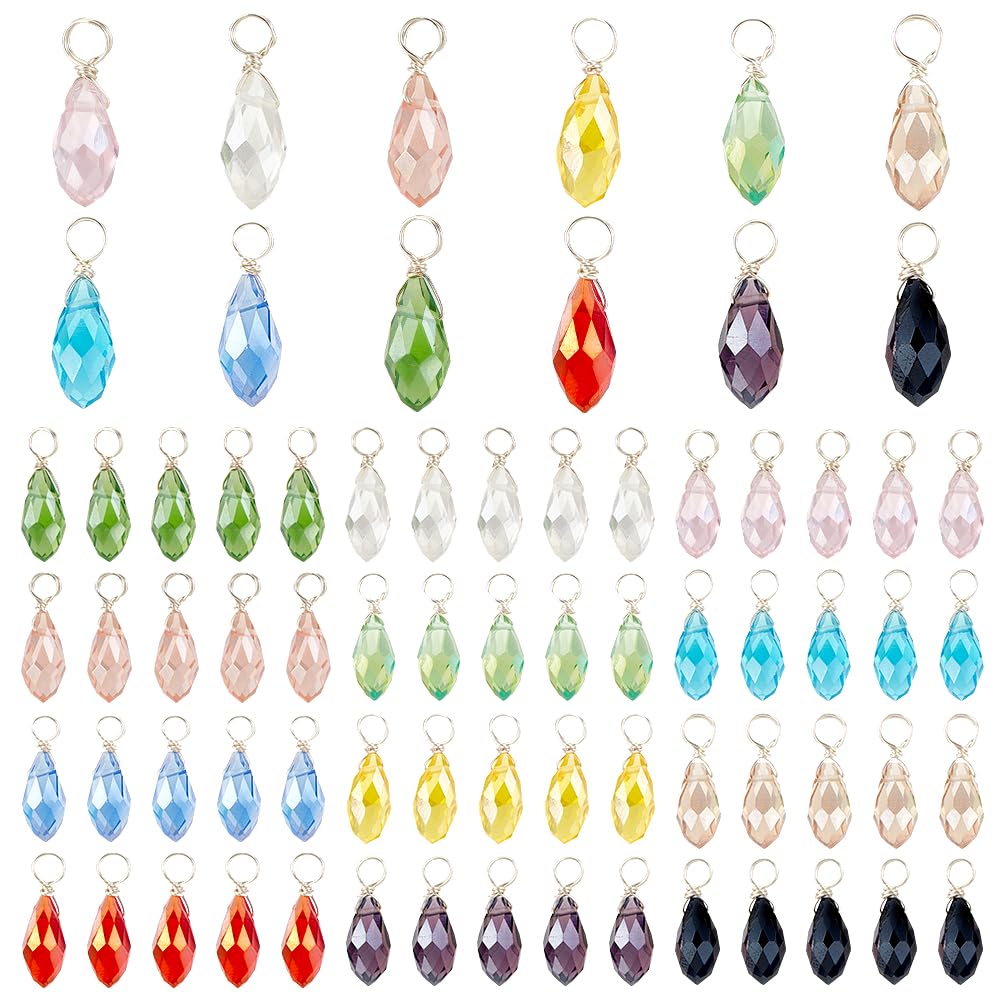 Dijes de lágrima facetados, colgantes de cristal de cristal, dijes envueltos en alambre, accesorios de joyería para fabricación de joyas y manualidades, Vidrio, No es una piedra preciosa