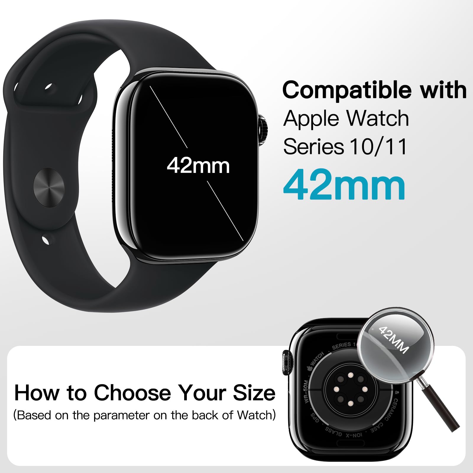 JETech Cover Impermeabile con Pellicola Protettiva per Apple Watch Series 11/10 42mm, Integrato Vetro Temperato Film PC Rigido Protettiva Completa Custodia, 2 Pacco (Nero)