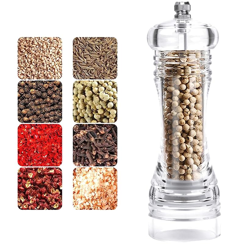 Virsus 2 Macina Sale e Pepe Manuale Trasparenti 4201, Macinapepe In Acrilico con Smerigliatrice in Ceramica, Finezza Regolazione, Dosatore per Pepe, Sale, Spezie, Erbe (20 cm)