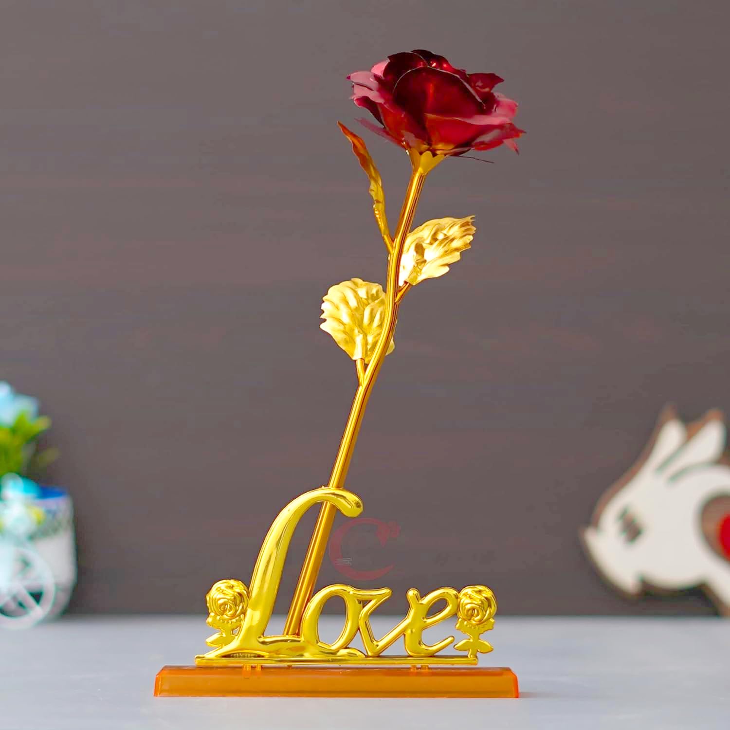 eCraftIndia Golden Red Rose Flower with Love Showpiece | Rose Day Gift | Valentine Gift for Girlfriend Boyfriend Husband Wife | Valentine Day Gifts | Valentine Day Decoration Items-image-40