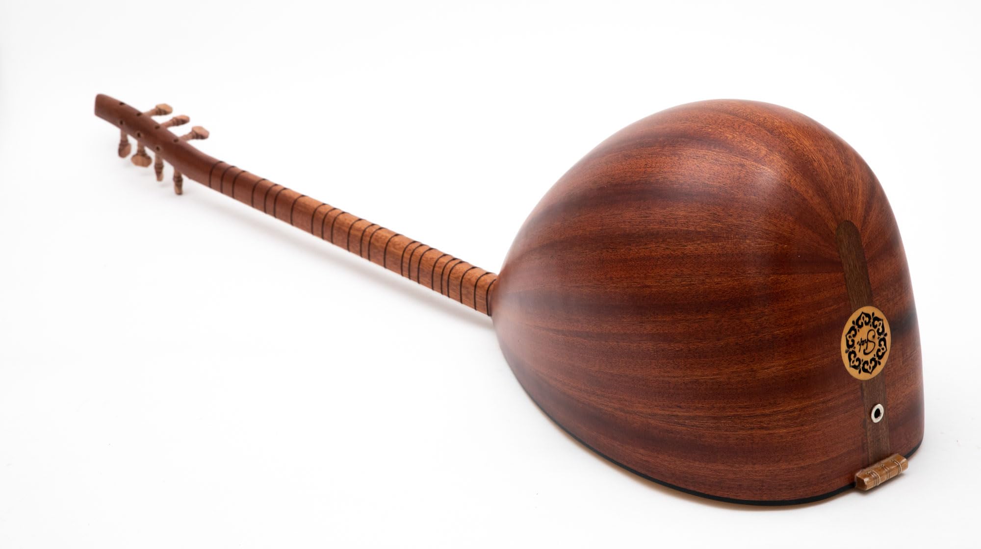 Türkischer Saz mit langem Hals aus Mahagoniholz mit Palisander-Heringen und integriertem Tonabnehmer mit weichem Etui, Saitensatz und Plektren im Lieferumfang enthalten