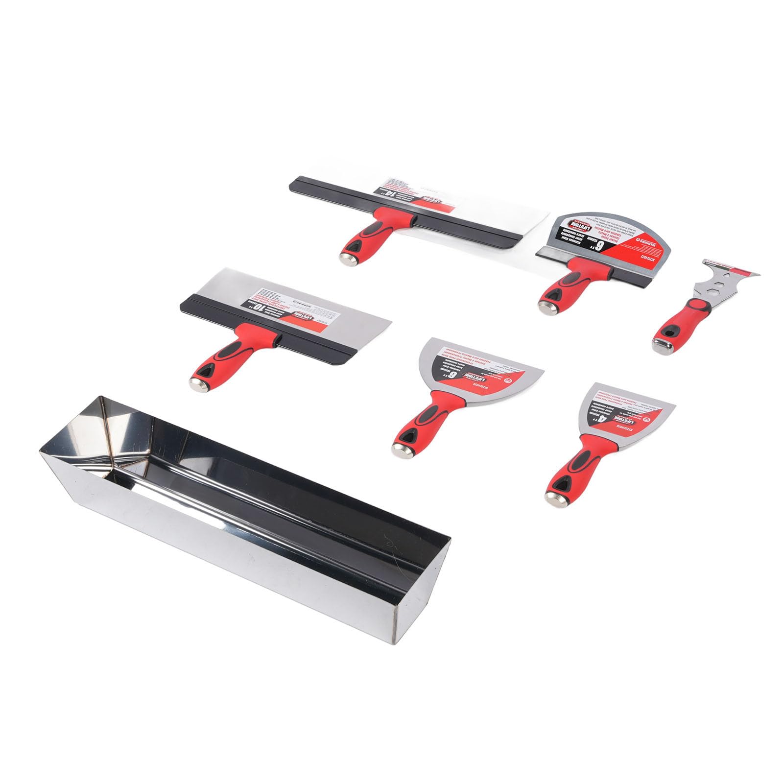 SEAFRONT Kit de Herramientas para Drywall de Acero Inoxidable, Bandeja para Yeso de 16 Pulgadas, Espátula y Rasqueta con Antideslizante para Reparación de Paredes y Acabado