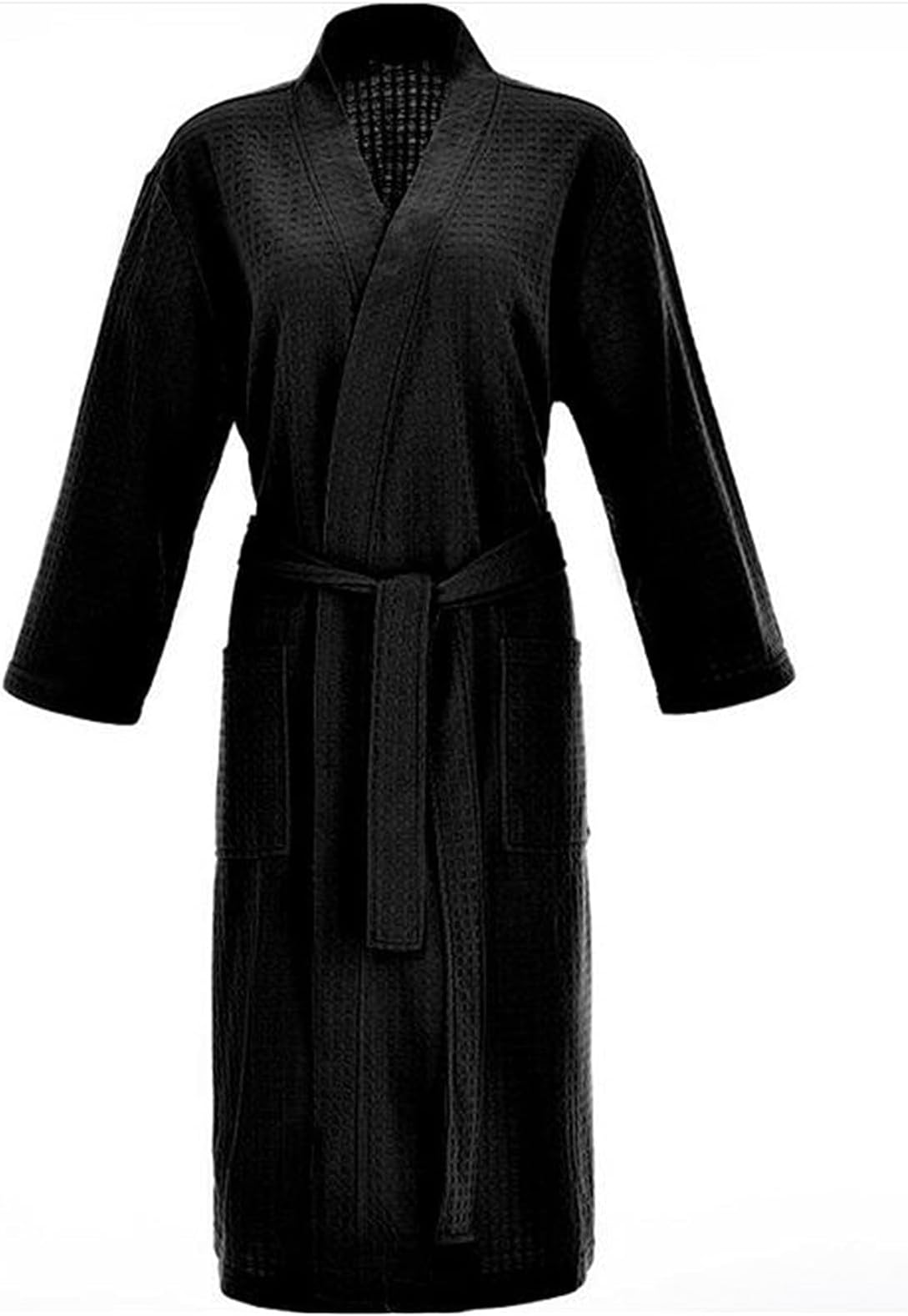 Waffle Dressing Gown Men Lightweight Thin Bathrobe Super Soft Mid Length Robe Breathable Cosy Loungewear Nightwear Bathrobes Pockets 3/4 Sleeve V Neck Sleepwear House Robes for All Seasons