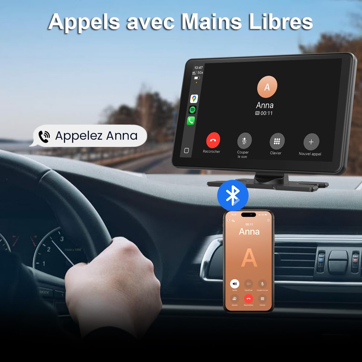 9 Pouces Écran Voiture avec Caméra de Recul, CarPlay sans Fil Android Auto | Portable Autoradio de Voiture avec Commande Vocale, Navigation GPS, FM, MirrorLink, Bluetooth Appels avec Mains Libres, AUX