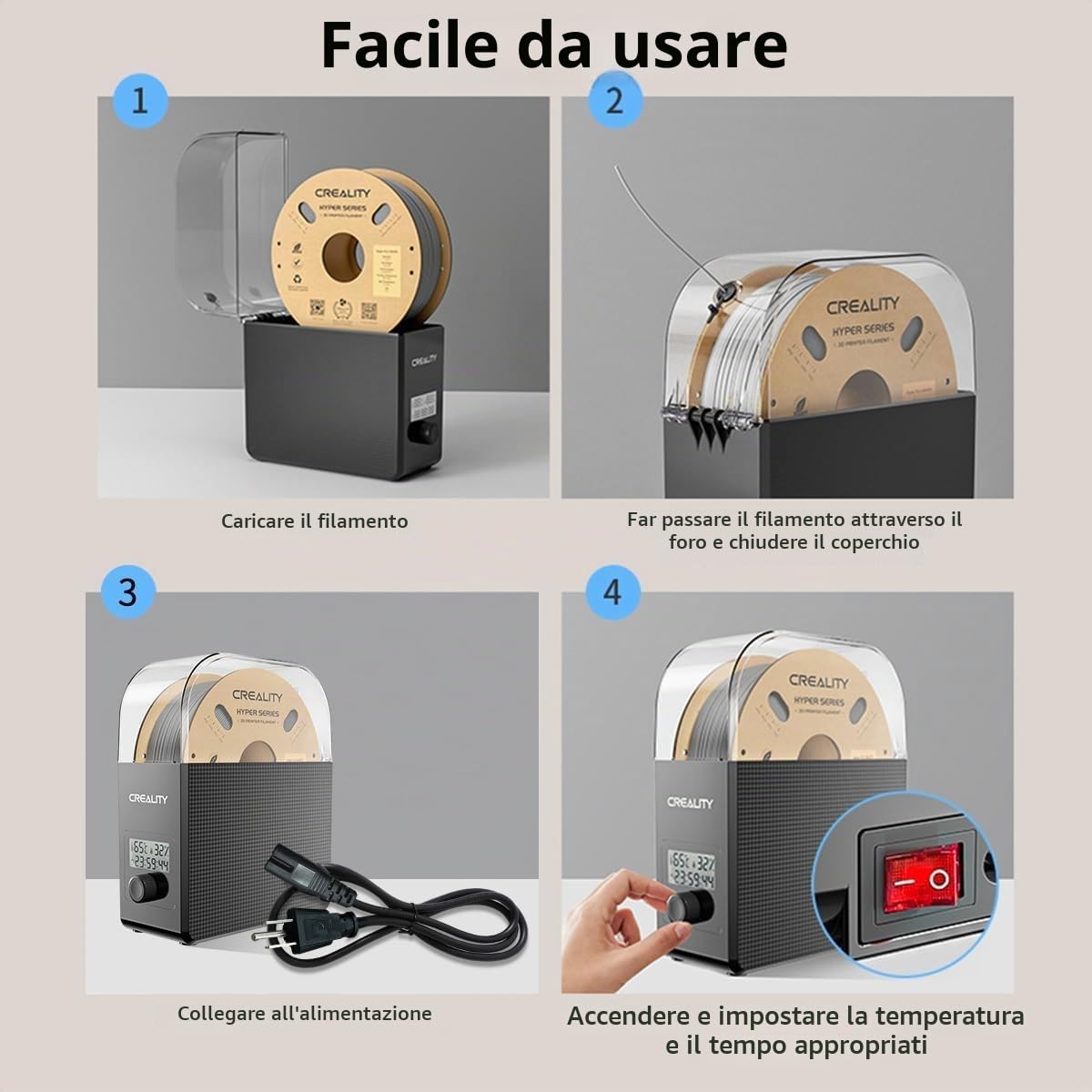 Scatola per l'asciugatura dei Filamenti, Disidratatore di Filamenti per Stampanti 3D Creality con Ventola, Scatola Asciutta per Mantenere il Filamento Asciutto Durante la Stampa 3D
