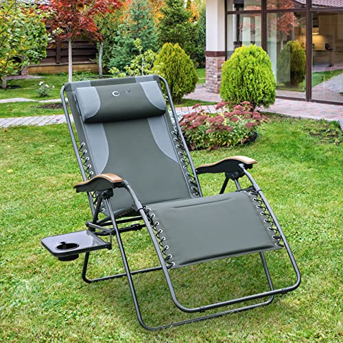 Portal Zero Gravity Chairs Oversized, Folding Reclining Patio Chairs, Full Padded Zero Gravity Recliner With Side Table, Outdoor Foldable Lounge Chair With Adjustable Headrest, Support 350 Lbs #TOP1