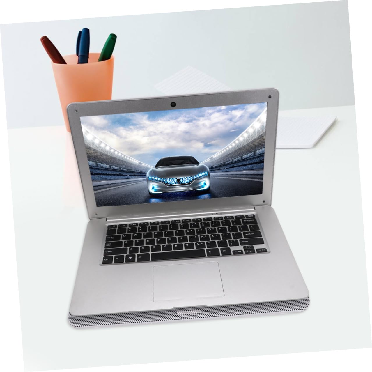 Supporto per Laptop Notebook Bianco Abs Ferro con Ventola Vacanze Estive | Angolo Regolabile, Raffreddamento Notebook e Dissipatore, 15.6 Pollici