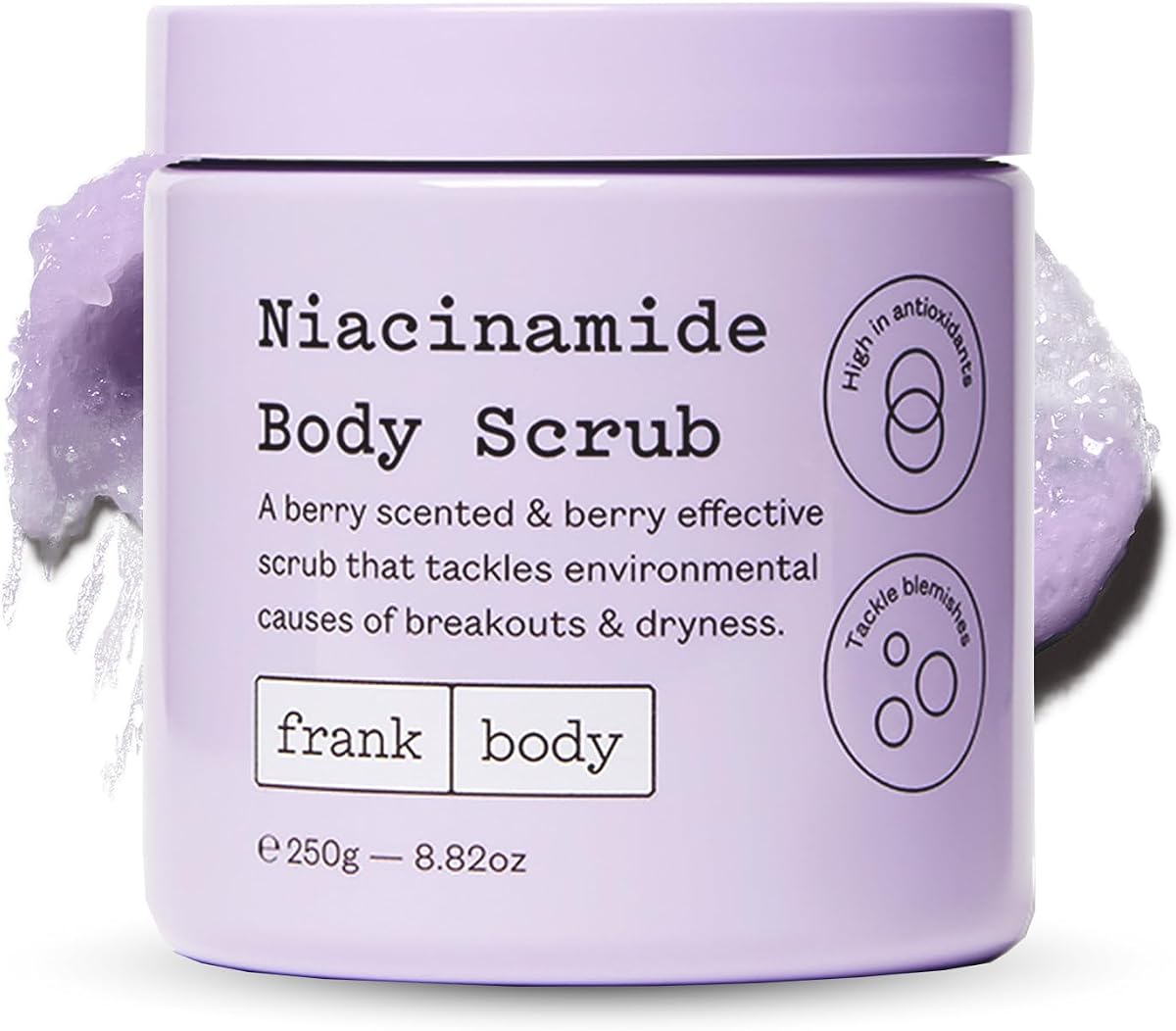 frank body Niacinamide Body Scrub | Fights Breakouts & Dryness | Exfoliating Body Scrub | Berry Extracts & Green Tea | Berry Scent | Vegan & Cruelty Free | 250g / 8.82 oz