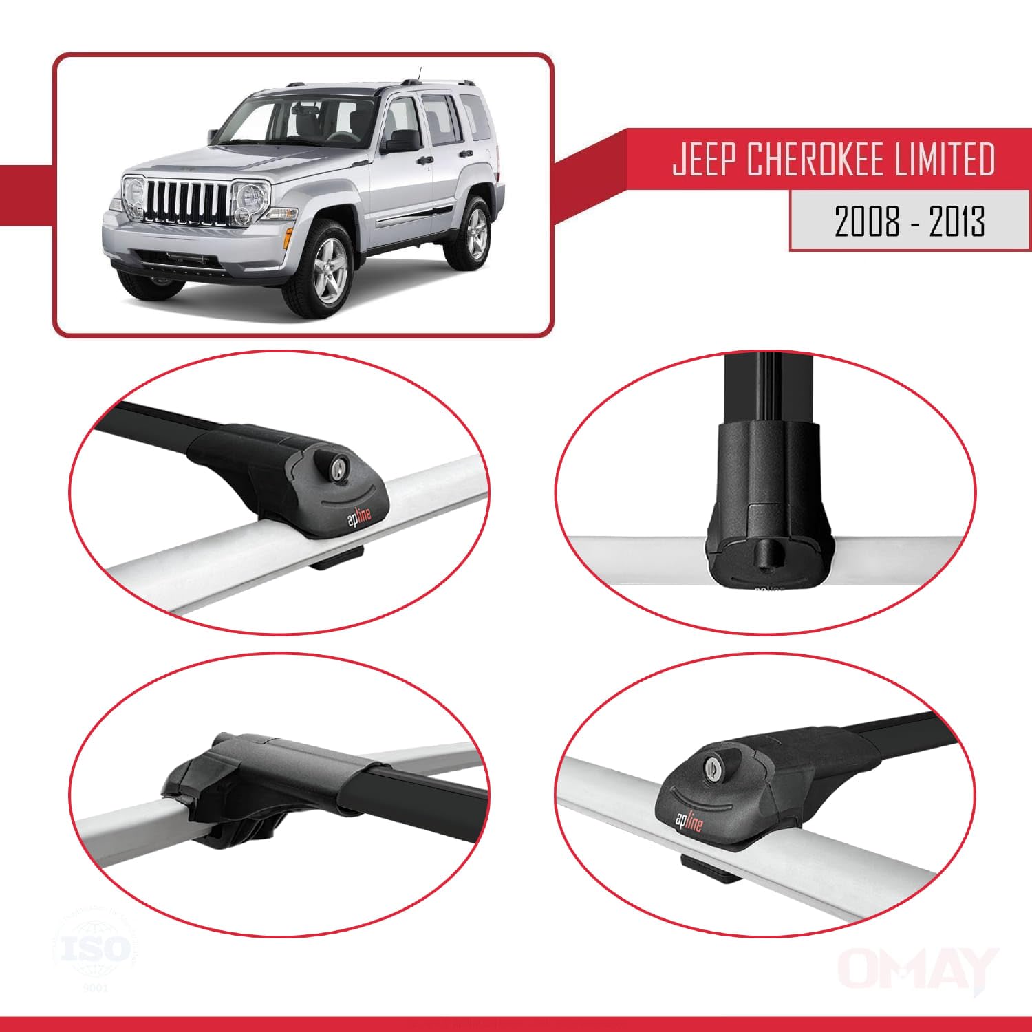 Omay Compatibile con Jeep Cherokee (KK) 2008-2013 Barre Portatutto ACE-1 Portapacchi Barre Tetto NERO