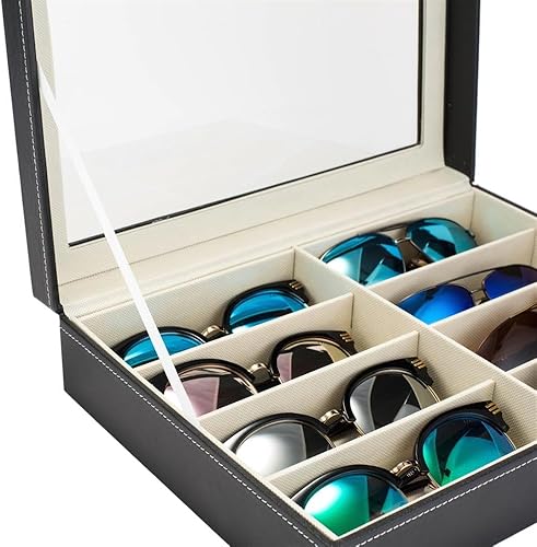 Miniatura 4 de allesoky New Leather Storage Multi-Slot Eyewear Organizer Display Box Men and Women Eyeglass Holder Sunglass Collection with 8 Slots - Black
