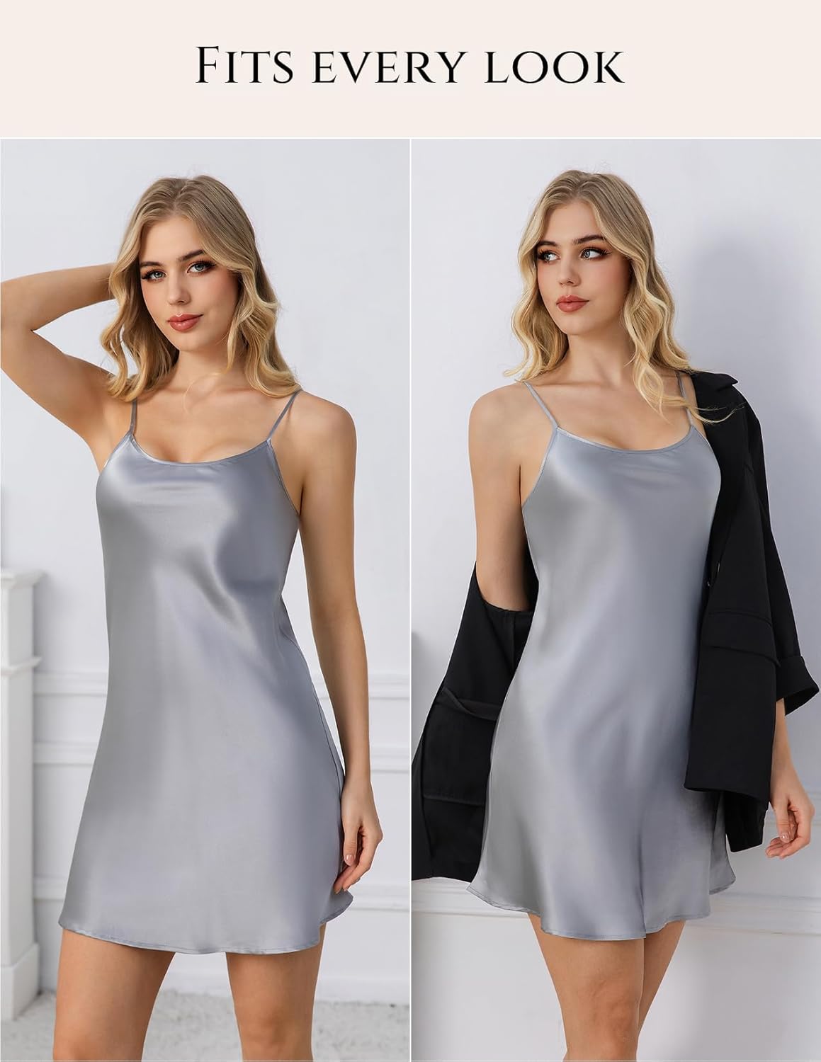 THXSILK Women's Silk Nightgown, 100% Real 19 Momme Mulberry Silk Sleepwear Round Neck Spaghetti Strap Chemise Nightdress