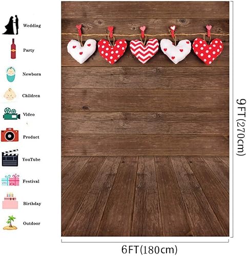 Miniatura 3 de AIIKES Telón de fondo para el día de San Valentín de 6 x 9 pies, telón de fondo de madera marrón para baby shower, fiesta de cumpleaños, decoración