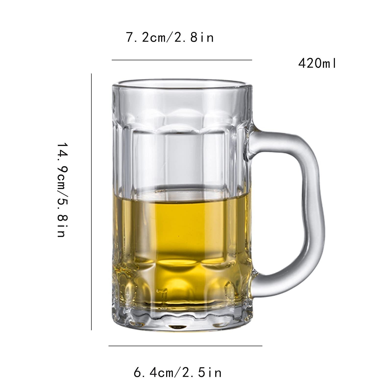 YKMYXZ， Personalisiertes Pint-Glas, Bierbecher, Bierkrug, klassische große Bierkrug-Gläser mit Henkel, Party-Pub-Becher, klares Glas, 14 Unzen