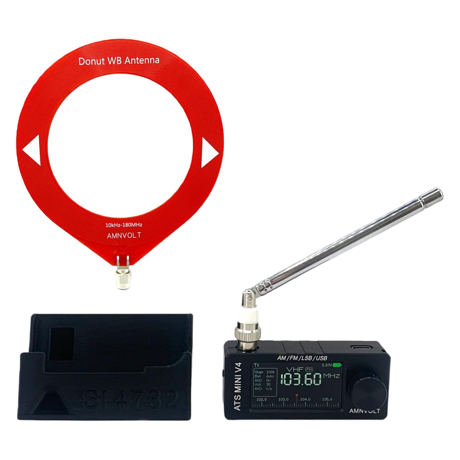 Radio AMNVOLT V4 ATS Mini con Soporte y Amplificador de Auriculares, Receptor portátil Am FM con Pantalla IPS de 1,9 Pulgadas para Senderismo, Camping y excursiones
