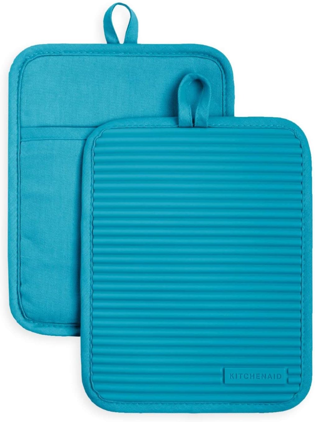 KitchenAid Ribbed Soft Silicone Pot Holder 2-Pack Set, Ocean Drive Blue, 7"x9"