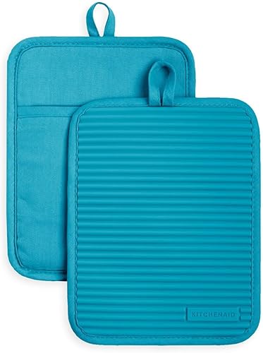 Miniatura 21 de KitchenAid - Juego de 2 agarraderas de silicona suave y acanalada, matcha, 7 x 9 pulgadas