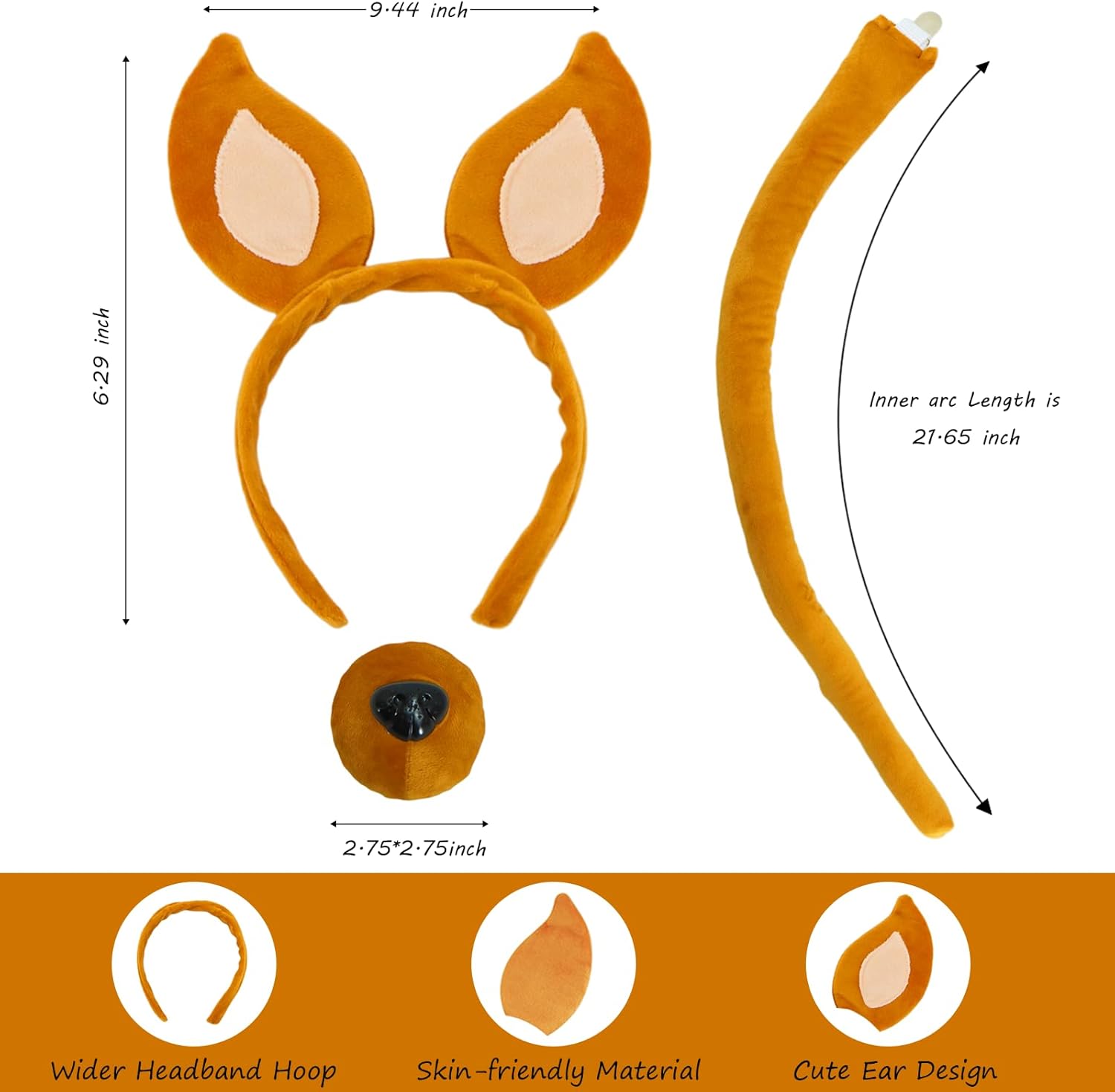 4 Pieces Dog Ears and Tail Set-Dog Headband Nose Collar Halloween Cosplay Deluxe Costume Accessoies - Image 5