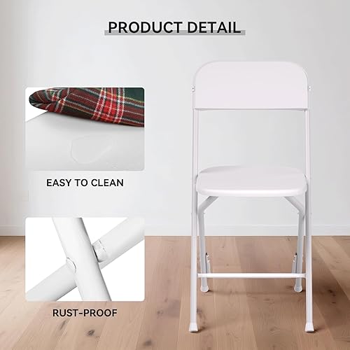 Miniatura 8 de Paquete de 10 sillas plegables, sillas de comedor plegables blancas para bodas, fiestas, eventos, exteriores e interiores, sillas plegables