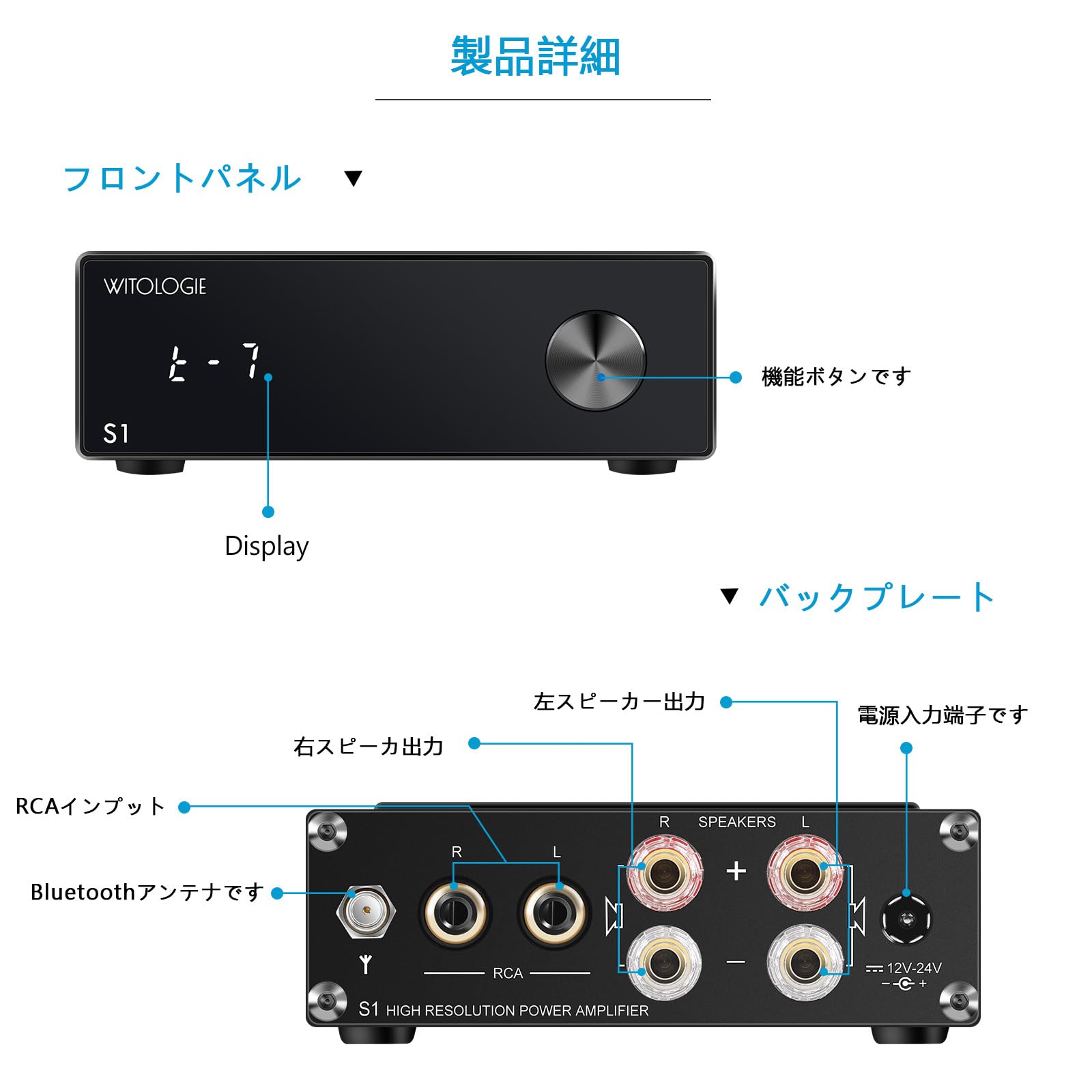 Amazon.co.jp: WITOLOGIE S1 アンプ Bluetooth 小型 2チャンネル