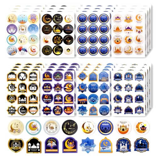 Ramadan Stickers 384 PCS Eid Mubarak Stickers Ramadan Kareem Sticker Eid Sticker Labels Gifts for Ramadans Crafts for Islamic Muslim Ramadans Mubarak Party Favors Decorations