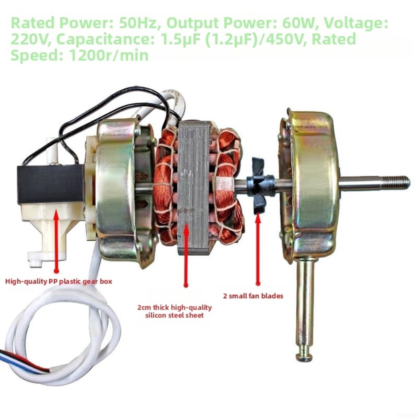 Motor de ventilador eléctrico 60 W 220 V con chapa de acero al silicio de 20 mm, bobina de cobre para ventilador de pie y de mesa de repuesto