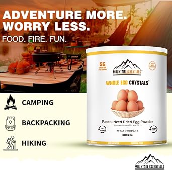 MOUNTAIN ESSENTIALS Whole Egg Crystals Pasteurized Dried Egg Powder (36 oz), 96 Servings, 7-Year Shelf Life, Made in USA, High Protein, Non-Perishable for Cooking, Baking, Camping & Emergency Prep