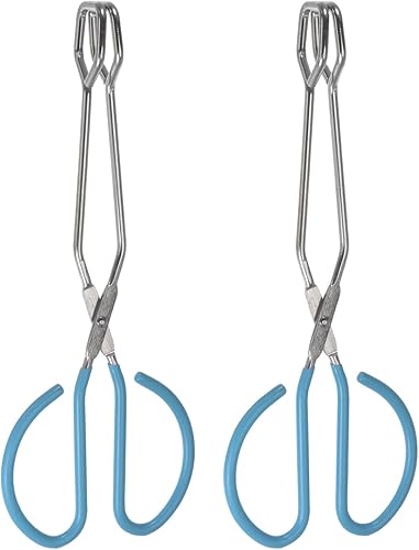 HARFINGTON Pinzas de tijera de acero inoxidable de 11 pulgadas para barbacoa con asas de PVC azul para cocinar alicates de pan