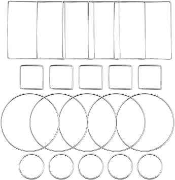 Muimurex 20 Pcs Metal Rings Circle Square for Dream Catcher Macrame Hoops | 20 pcs silver-plated metal circle and square rings, for dream catcher macrame hoops and wall hanging crafts.