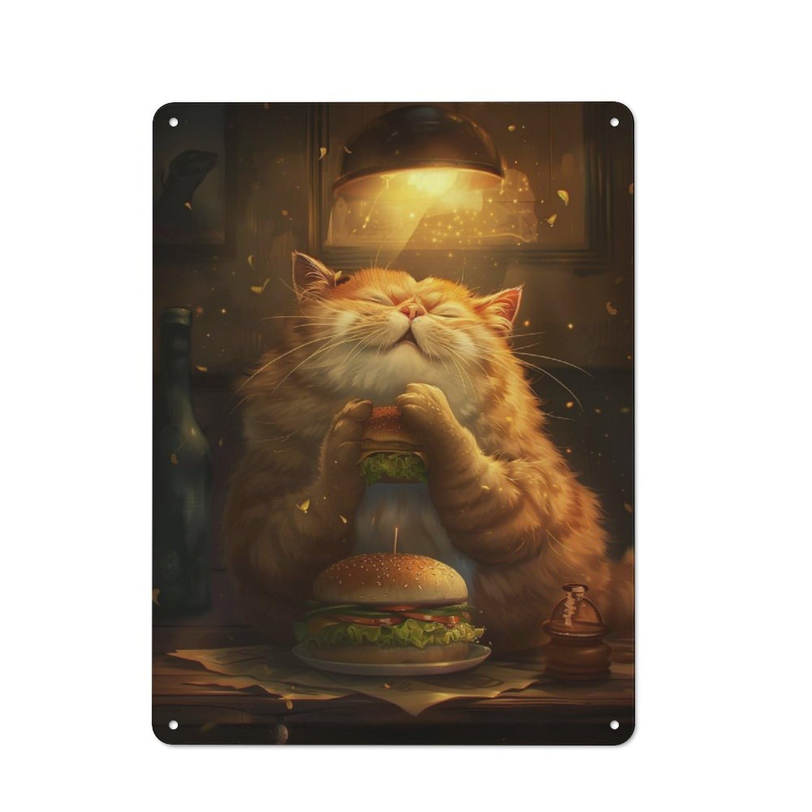 Junmoney Funny Cat Hamburger For Garden Room Or Summerhouse, Rustic Tin Sign 40X30cm, Tin Sign Wall Decor For Garden Rooms And Summerhouses