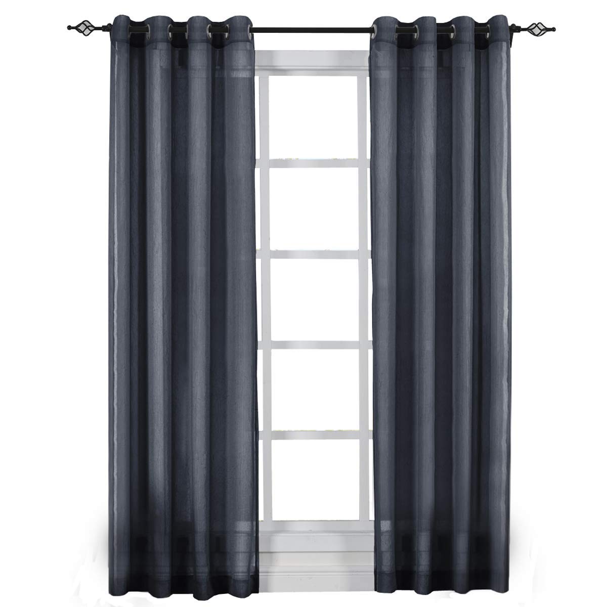 Solid Abri Grommet, 100-Inch Wide-by-120-Inch Long, Set of 2, Crushed Sheer Curtain Panels, Navy