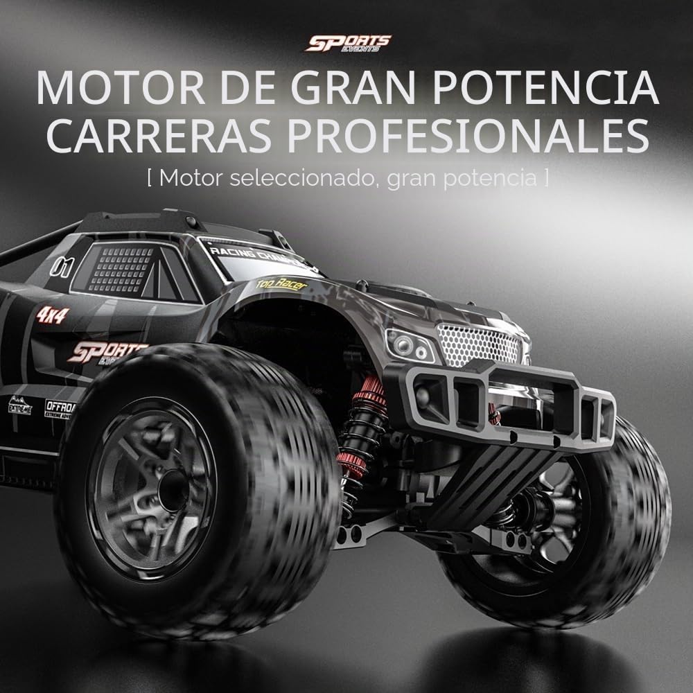 Coche teledirigido 50 km/h, 1/10 RC Alta Velocidad Todoterreno Drift Coche de Carreras, Motor de Alta Velocidad 2.4G 4WD Off Road Race Buggy para Adultos, 3 baterías (Gris)
