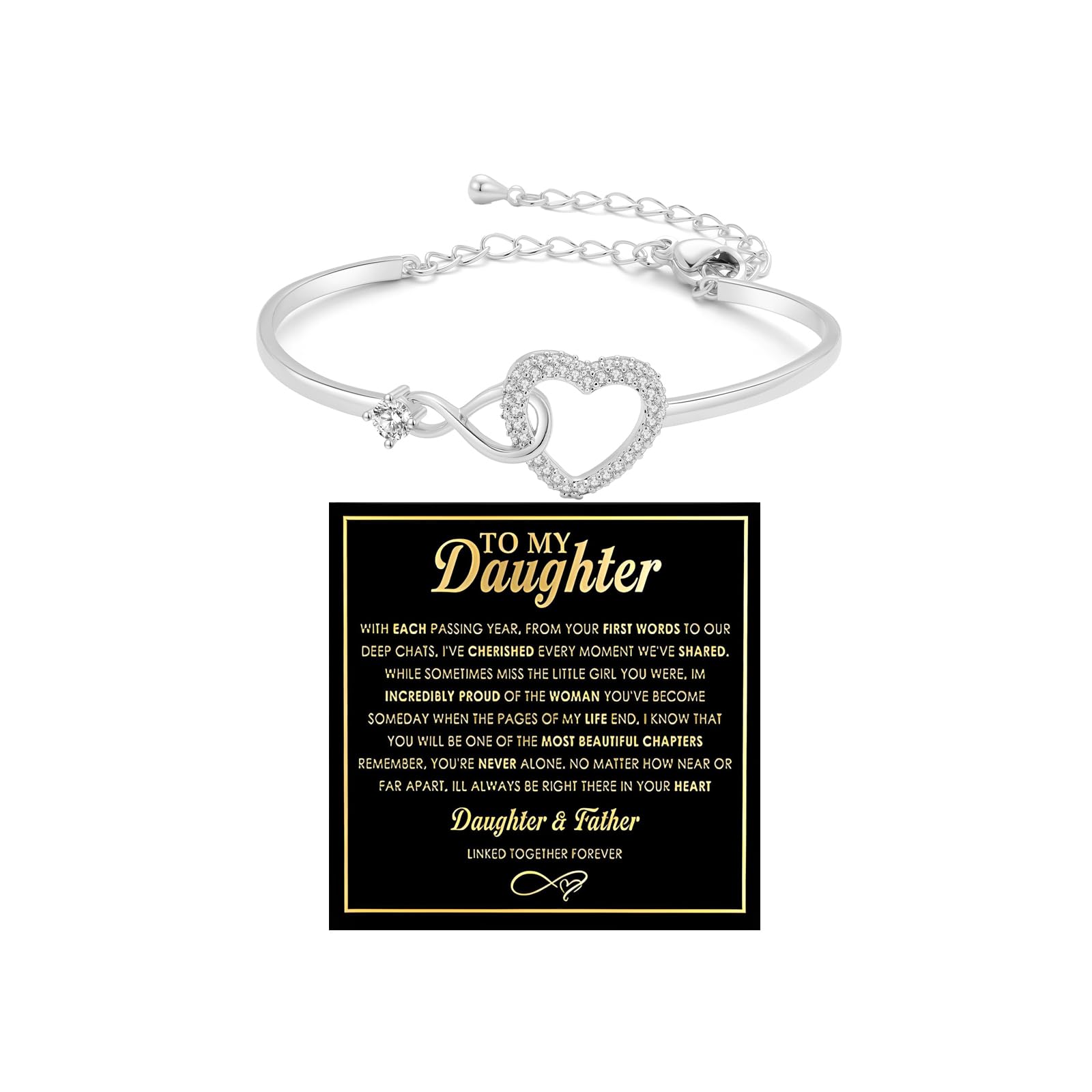 To My Daughter Forever Connected Bracelet, Infinity Forever Love Heart Bracelets You Are Always In Mine From Mom Cubic Zirconia Adjustable Inspirational Gift Jewelry