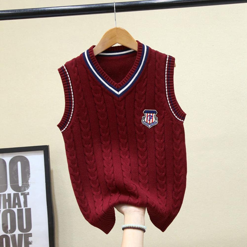UKKO Suéter para niños Algodón Tejido Jersey Niños con Cuello En V Suéter Chaleco Chaleco Chaleco Escolar Chicas Invierno Sin Mangas Suéter-Navy Fleece,13-14T