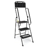 Valeo 3 Step Ladder with Handrails,500 Lbs Capacity,Folding Step Stool Ladder with Attachable Tool Bag,Lightweight & Storage Step Ladder 3 Step Folding,Multi-use for Home,Kitchen,Office,Black
