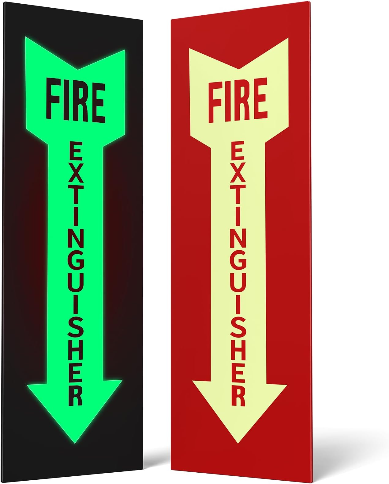 Glow In The Dark Photoluminescent Fire Extinguisher Sign - Adhesive Backing – UV Inks On Tear-resistant PVC - Non Electrical - Scratch Resistant -12 x 4 Inches For 50 Feet Visibility (2 Pack)